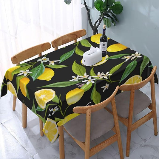 Rectangle Table Cloth,Floral Pattern Lemon Fruits Background Tablecloths Stain Resistance Water Repellent Washable Table Cover Decor for Home Kitchen Dining Party Patio Indoor and Outdoor 60"x 84"