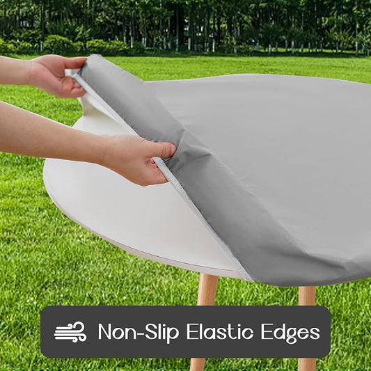 Romanstile Round Fitted Vinyl Tablecloth with Elastic Edge 100% Waterproof | Table Covers for 36"- 44" Tables, Wipeable Flannel Backed Plastic Table Cloths for Dinner, Picnic, Camping, Outdoor, Silver