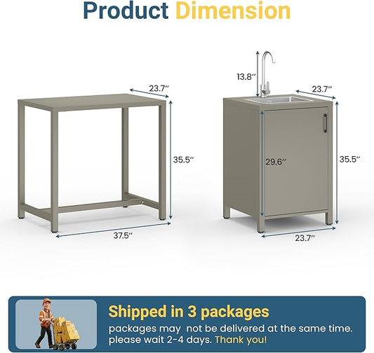 Wisteria Lane Outdoor Storage Cabinet with Stainless Steel Sink, Aluminum Modular Outdoor Kitchen, All Wheather Kitchen Island with Storage, Patio Bar Table for BBQ, Porch,Backyard