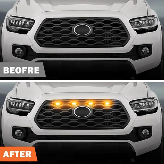 Seven Sparta 4 PCS Grill Led Lights with Fuse Adaptor Compatible with 2020-2023 Toyota Tacoma TRD Off Road & Sport OEM Front Grille, Half-Cover (Amber Light with Amber Shell)