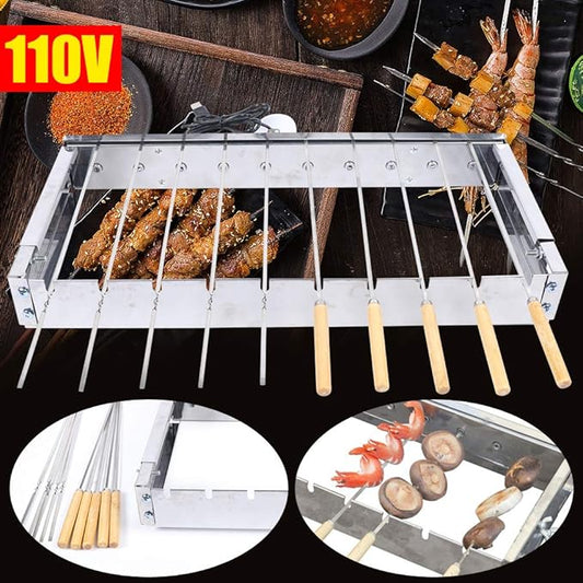 Portable Stainless Steel BBQ Grill, 10 Holes Portable BBQ Tool Kits, with 3.5 MM Stick Flat Handle, Adjustable Width, 5V USB Interface for Outdoor Cooking Camping Hiking Picnics