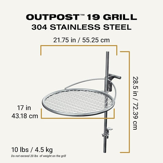 Outpost Grill 19 - Campfire Grill- Breeo X Series Accessory - Stainless Steel, Durable, USA Made - Campfire Grate - Camping Cooking Rack - Fire Pit Accessories
