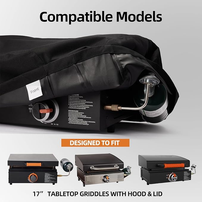 NOELIFE Grill Cover for Blackstone 17 inch Tabletop Griddle with Hood, Griddle Accessories for Blackstone 17, Propane Fuel Cylinder Can Be Covered Completely, Waterproof and Windproof (Cover Only)