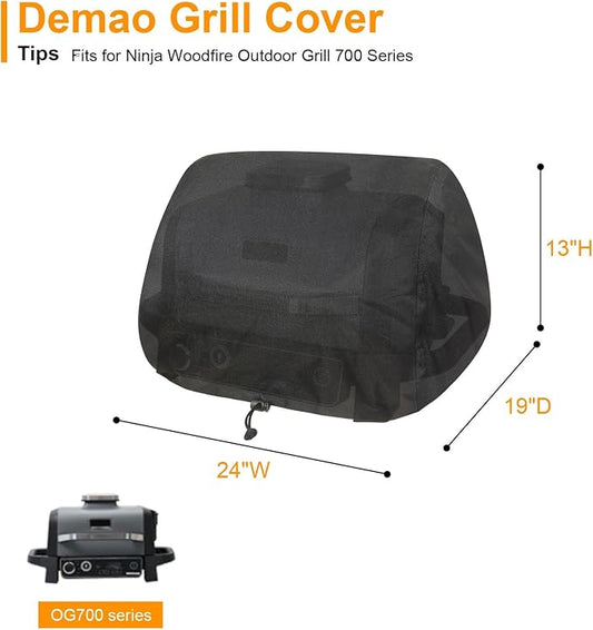 Demao Lightweight Grill Cover for Outdoor BBQ,Fits for Ninja Wood Fire Smoker Grill OG700 Series Portable Grills, Waterproof & Windproof with Elastic Hem, BBQ Grill Accessories for Ninja-Only Cover