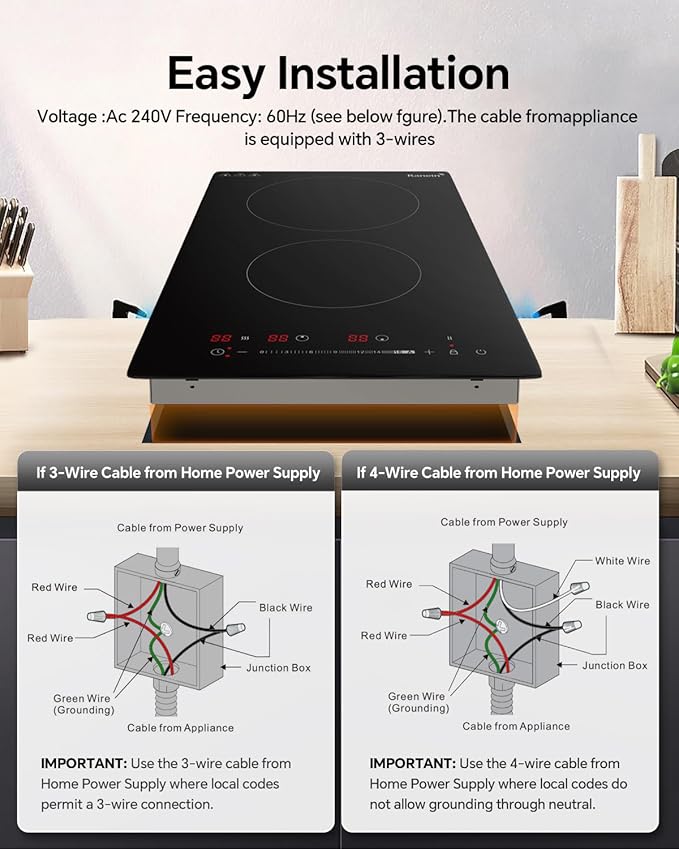 Ranein GEN II 12 Inch 2 Burner Electric Cooktop, Max 3000W 240V Ceramic Panel Built-in Electric Stove Top, with Child Safety Lock, Timer, Over-Temperature Protection