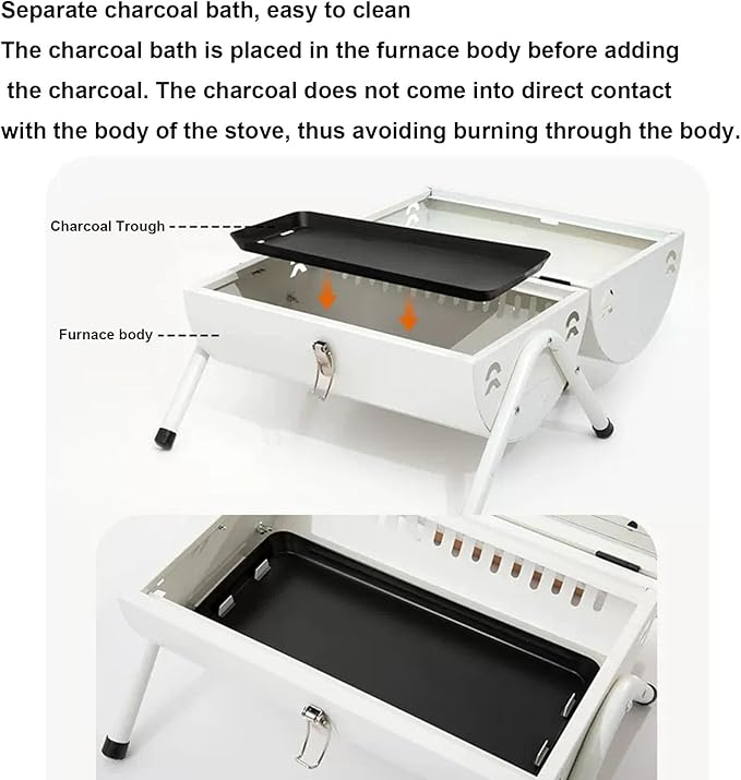 BBQ Barbecue Grill, Portable BBQ Charcoal Barbecue Grill, Barbecue Grill for Outdoor Camping Garden Picnic Trip Beach, with Handle,White