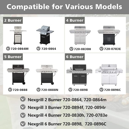 2 Burner Grill Replacement Parts for Nexgrill 720-0864, 720-0864m, Stainless Steel Gas Grill Burner & Heat Shield & Igniters Replacement Kit for Nexgrill