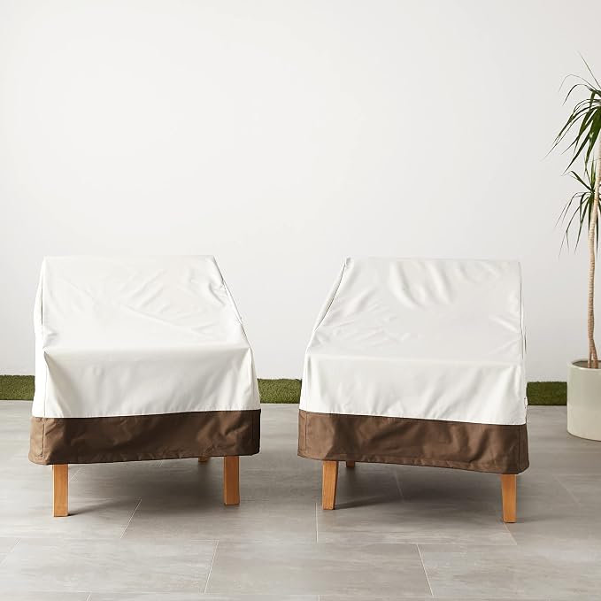 Amazon Basics Outdoor Chair and Patio Furniture Covers, Waterproof Lounge Deep Seat Covers, UV Resistant, Click-Close Straps, 31" x 38" x 29", Set of 2, Beige/Tan (Pack of 4)