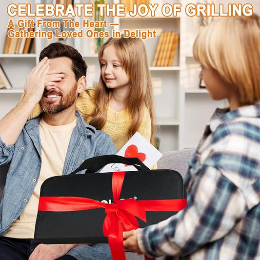 POLIGO 28Pcs Grilling Accessories in Bag with Meat Injector, Barbecue Claws, Mats, Thermometer for Smoker, Camping BBQ Grill Utensil Set Dad Gift for Fathers Day Birthday Grilling Gifts for Men Silver