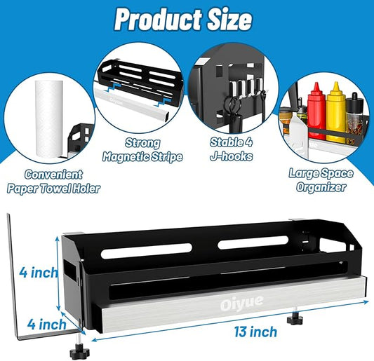 Griddle Caddy for Blackstone Griddles 17"/22"/28"/36"/Prep Cart, Space Saving Blackstone Griddle Accessories, BBQ Grill Storage Organizer with Magnetic Tool Holder & Paper Towel Holder & J-Hooks