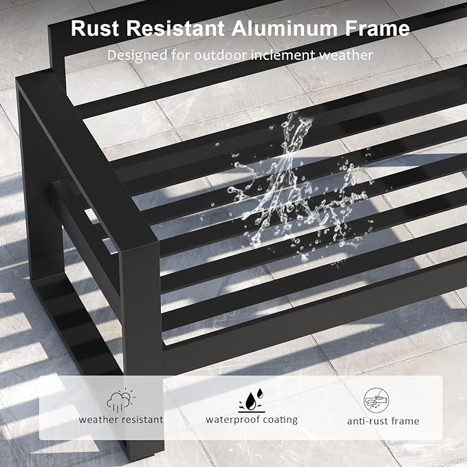 LayinSun Outdoor Patio Aluminum Sofa, Metal Modern 3-Seat Couch with Washable Thick Cushions