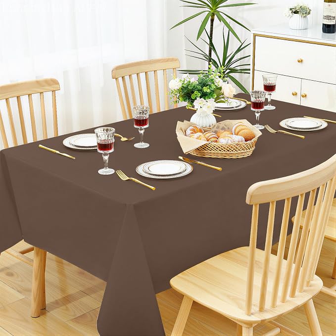 Smiry Rectangle Table Cloth 60x120 Inch, Waterproof Wipeable Vinyl Tablecloths Protector, Oil Spill Proof Plastic Table Cover for Dining, Picnic, Camping, Outdoor, Brown