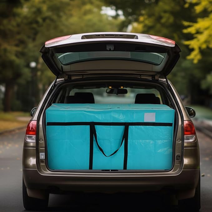 4 Pcs 96 Gallon Extra Large Moving Bags Heavy Duty Storage Bag with Strong Zipper Handle Foldable XXL Jumbo Storage Tote Packing Moving Box for College Dorm Travel Cloth Duffle (Lake Blue)