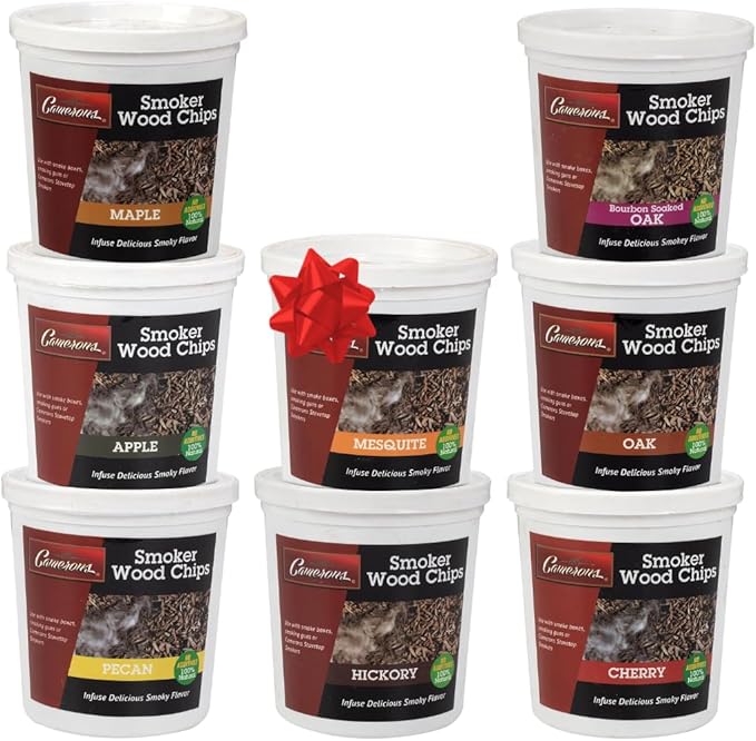 Camerons Natural Extra Fine BBQ Wood Chips - Apple, Cherry, Bourbon, Oak, Hickory, Maple, Pecan, Mesquite (8 Pints)- Sawdust Shavings for Smoking Guns, Smokers, Smoke Boxes - Barbecue Variety Gift Set