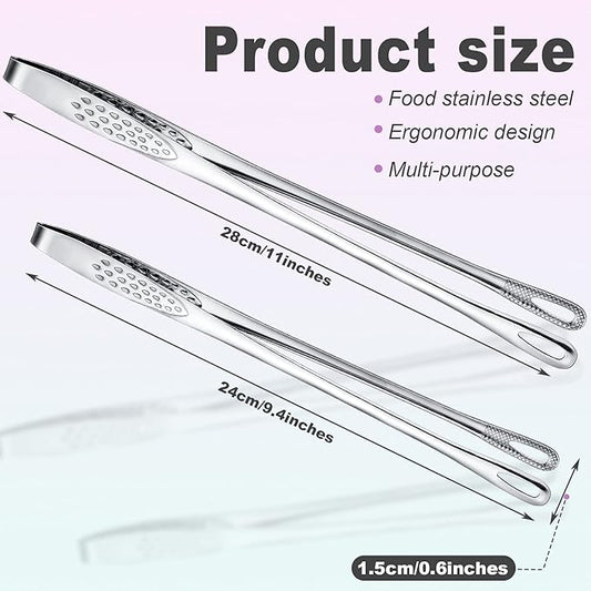 Geiserailie 3 Pcs 11 Inches Korean BBQ Tongs Stainless Steel Kitchen Tweezers Grill for Cooking Hot Pot Food Yakiniku Clamp Tool for Salad, Fish, Steak, Barbecue, Buffet, Meat