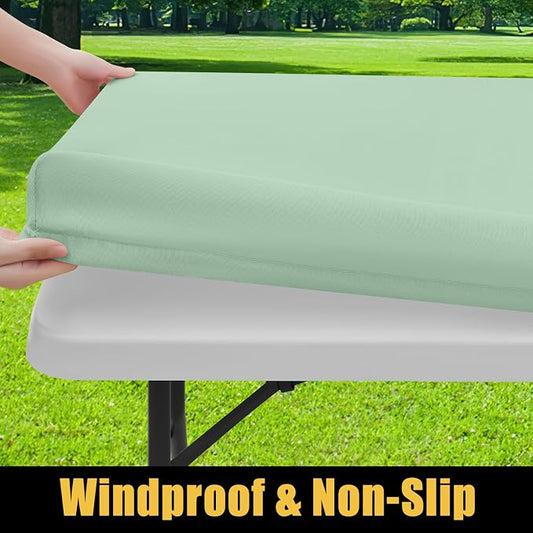 Smiry Rectangle Picnic Table Cloth, Waterproof Elastic Fitted Tablecloths for 8 Foot Tables, Washable Polyester Table Cover for Camping, Indoor and Outdoor (Green, 30"x96")