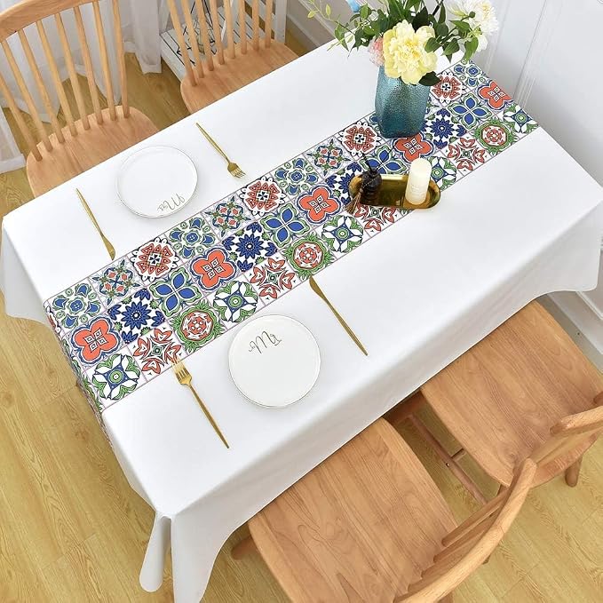 Wipeable Waterproof Tablecloth Vinyl Tablecloths for Rectangle Tables Heavy Duty PVC Tablecloth for Kitchen Dining Table(Flowers-3, 54'' x 108'')