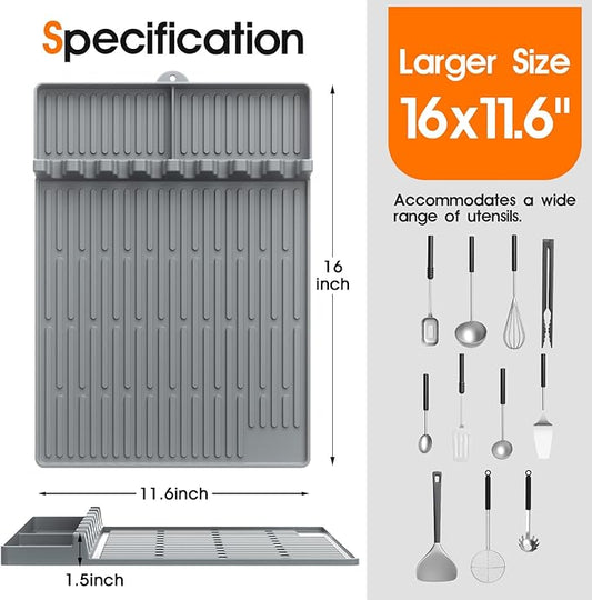 Snuggery Silicone Griddle Tools Mat for Blackstone – Griddle Accessories 16"x11.5" BBQ Spatula Organizer with Drip Pad, Heat-Resistant Grill Accessories for Outdoor Cooking, Gifts for Husband & Men
