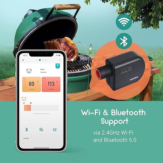 INKBIRD Wi-Fi and Bluetooth BBQ Temperature Controller, Automatic Smoker Fan Thermometer, with 4 Probes for Green Egg, Kamado Joe, Primo, Ceramic Grills, with 2 Size Adapters, Storage Carrying Case