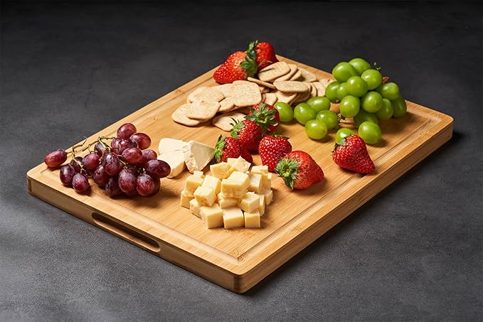 Allsum Bamboo Wood Cutting Boards for Kitchen, 1" Extra Thick Butcher Block with Juice Grooves & Handles Resisting to Warping and Cracking, Fancy Charcuterie Boards, 16"L x 11"W