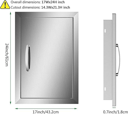 Outdoor Kitchen Single Door BBQ Access 17'' Wx24'' H Flush Mount Island Perfect for Grilling Station and Island, Silver