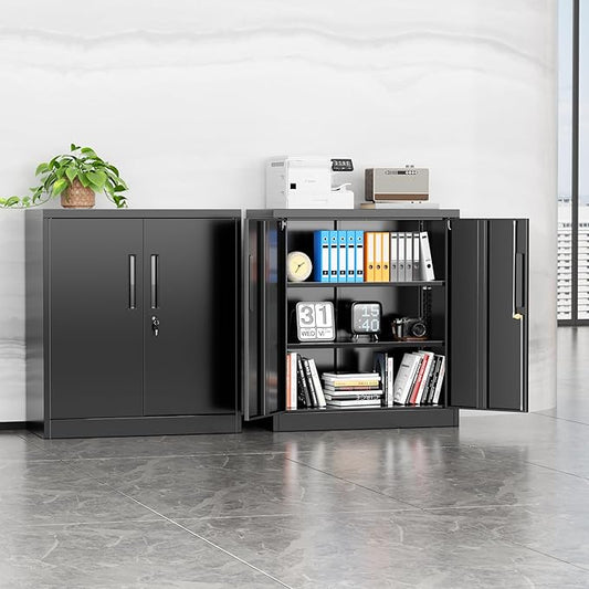Incbruce 36โ Metal Storage Cabinet, Locking Steel Storage Cabinet with 2 Doors and 2 Adjustable Shelves for Garage, Home, Office (Black)