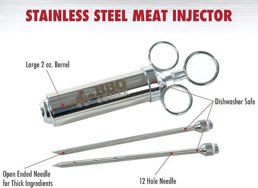 BBQ Butler Meat Injector - Turkey Injector - Flavor Injector - Marinade Meat Injector - Stainless Steel Marinade Injector - Meat Injector Syringe - Barbecue Tools