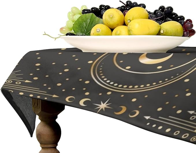 Vintage Tarot Moon Tablecloth Boho Mystical Crescent Moon Phases Star Galaxy Space Table Cloth Water Resistant Wipeable Table Cover for Picnic Party Holiday Kitchen Dinner Table 55"x75"