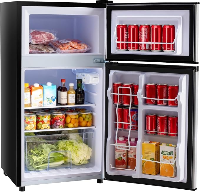 OLIXIS 3.2 Cu.Ft Mini Fridge with Freezer, Small Refrigerator, Black | Double Door Design, 7-Level Thermostat, 41 dB Quiet Operation, 0.8 kWh Daily, LED Interior Light for Bedroom, Office, Dorm