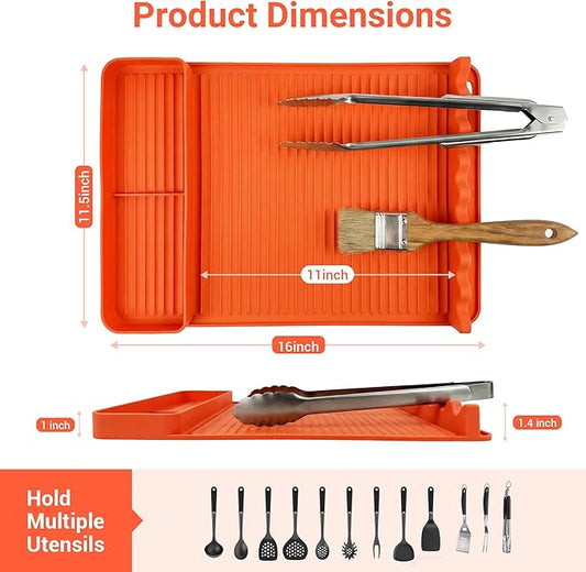 2Pack Silicone Grill Mat for Blackstone - 16x11.5 Inch Non-Slip Tool Mat with Sauce Drip Pad & Wavy Grip, Outdoor BBQ Accessories & Gifts for Men, Dad, Grilling(Orange)