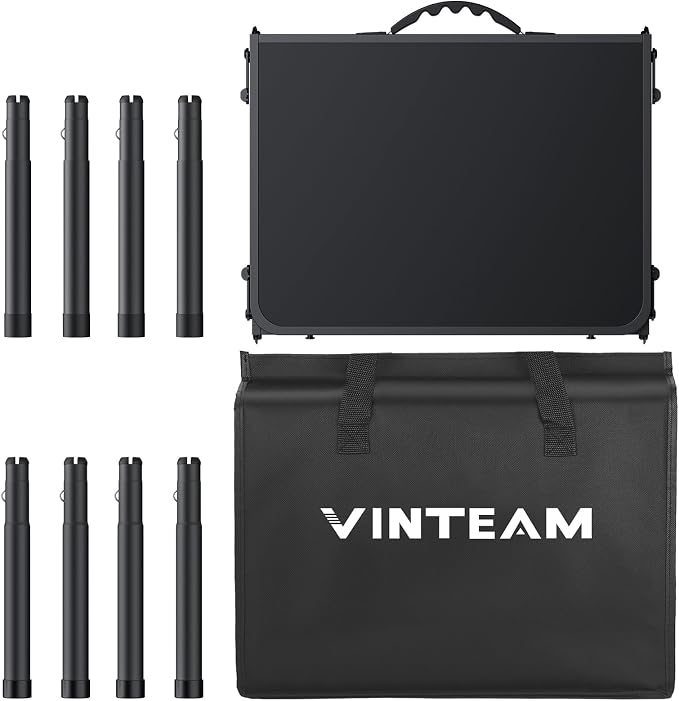 VINTEAM Tri-Folding Camping Table with 3 Adjustable Heights, Lightweight Portable Outdoor Picnic BBQ Table, Black Aluminum Folding Grill Table for Camping, RV, Beach, Fishing & Backyard