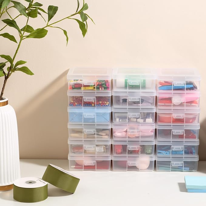 18 Pack Small Clear Plastic Storage Boxes with Lids, Arts & Crafts Storage Boxes & Organizers Storage Container Craft Jewelry Life Item Organizer for Puzzles, Pens, Rings,Nail Polish