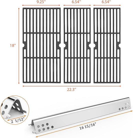 Hisencn Grill Parts for Charbroil Performance 475 4 Burner 463375919, 463377319, 463376419, G470-0004-W1A Heat Plates and 17 inch Cooking Grates, for Char Broil Model 463376319 Grates