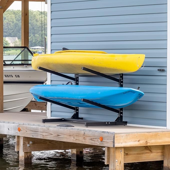 Teal Triangle Adjustable Freestanding Kayak Storage Rack, Holds 2 Kayaks | Outdoor Kayak Rack, Paddle Board Holder, Canoe Rack, Kayak Stand, Felt Padded Arms, Weather Resistant Steel