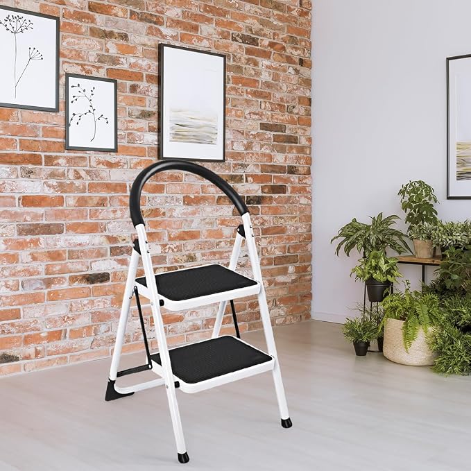 COSTWAY 2 Step Ladder, Folding Step Stool w/Wide Anti-Slip Pedal & Cushioned Handle, Multiuse Lightweight Portable Stepladder 330 lbs Capacity, Stool Ladder for Home Kitchen Office