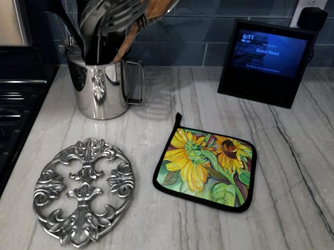 Caroline's Treasures JMK1267PTHD Sunflowers Pair of Pot Holders Kitchen Heat Resistant Pot Holders Sets Oven Hot Pads for Cooking Baking BBQ, 7 1/2 x 7 1/2