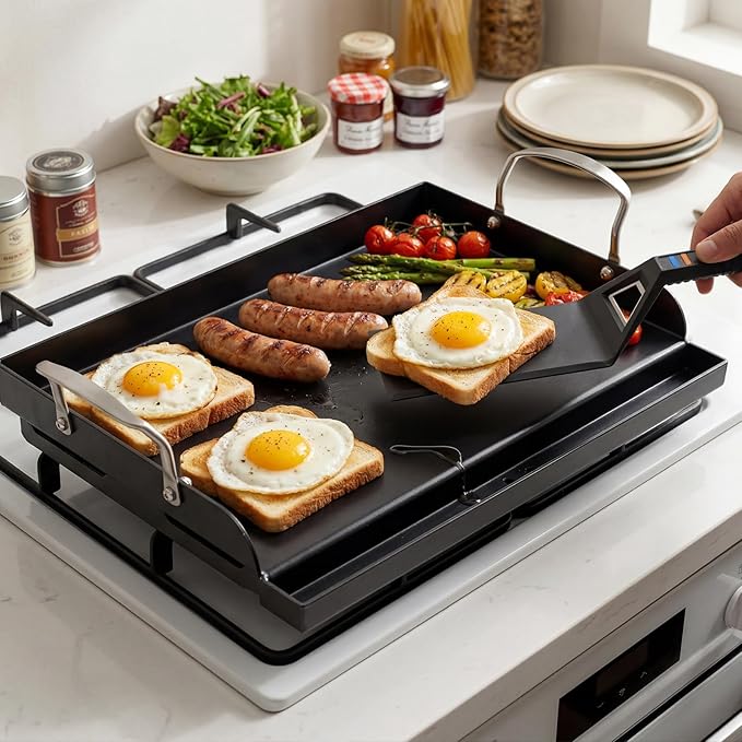 Utheer Griddle Kit, 17" x 13" Nano-Ceramic Nonstick Flat Top Griddle with 5-Piece Scratch-Free Silicone Tools, Universal Grill Griddle for Gas & Charcoal Grills, BBQ, Camping and Parties