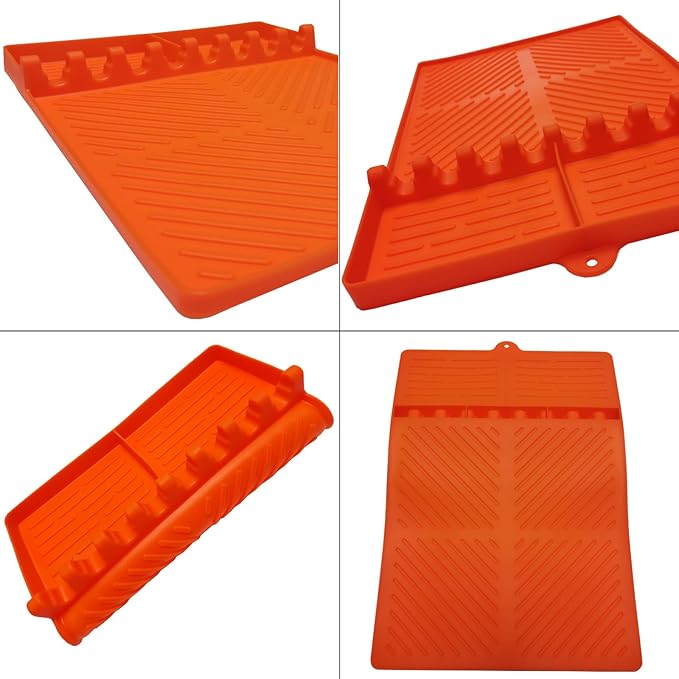 Silicone Griddle Tools Mat for Blackstone, Spatula Rest with Drip Pad, Grill Side Shelf Mat for Blackstone, Silicone Utensil Rest/Holder for BBQ Tools (Orange 2 Pack)