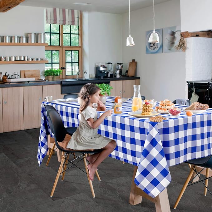 Hiasan Checkered Rectangle Tablecloth Waterproof, 2 Pack, 60 x 84 inch - Buffalo Plaid Table Cloth for Outdoor Picnic/Spring Party/Dining, Royal Blue and White