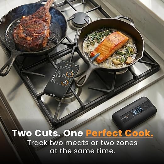 MeatStick V Duo Wireless Meat Thermometer with 2 Probes, WiFi & 900+ Ft Bluetooth, Smart Base LCD Display for Grill, Smoker, Oven, BBQ