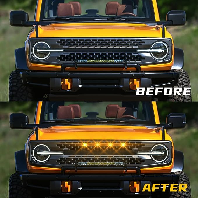 LED Grill Lights For Ford Bronco 2021 2022 2023 Amber Grille Lamps Kit 4 Pcs with Fuse