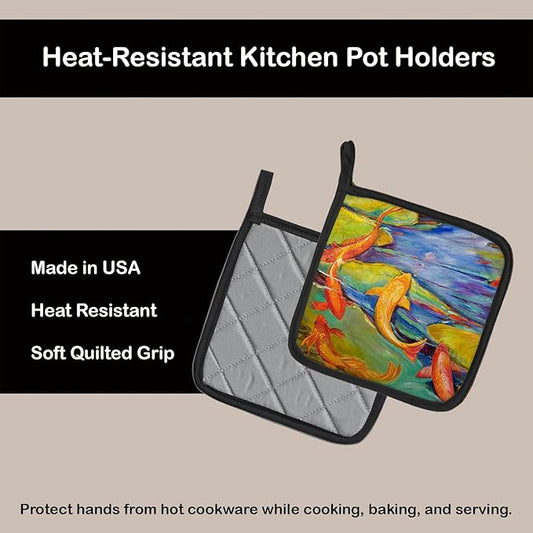Caroline's Treasures JMK1263PTHD Koi Pair of Pot Holders Kitchen Heat Resistant Pot Holders Sets Oven Hot Pads for Cooking Baking BBQ, 7 1/2 x 7 1/2