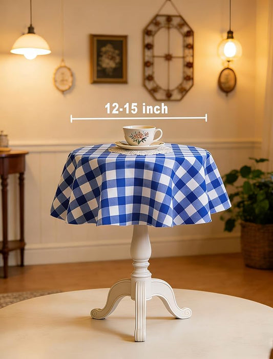 Waterproof Plaid Tablecloth Fabric - Round 25 Inch Classic Gingham Checker Table Cloth for Indoor/Outdoor Use - Buffalo Table Cover for Picnics, BBQs, and Parties