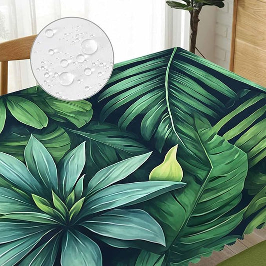 Tropical Leaves Kitchen Tablecloth Exotic Beach Palm Green Indoor Outdoor Table Cover Anti-Oil Table Cloths for Wedding Banquet Dinner Tablecloths, 52x70 Inch(4-6 Seats)
