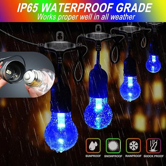 Auroraworld 96FT RGB Outdoor String Lights, Dimmable Color Changing Waterproof LED Patio Lights with Remote & E26 Shatterproof Edison Bulbs for Bistro Backyard Garden Party Decor