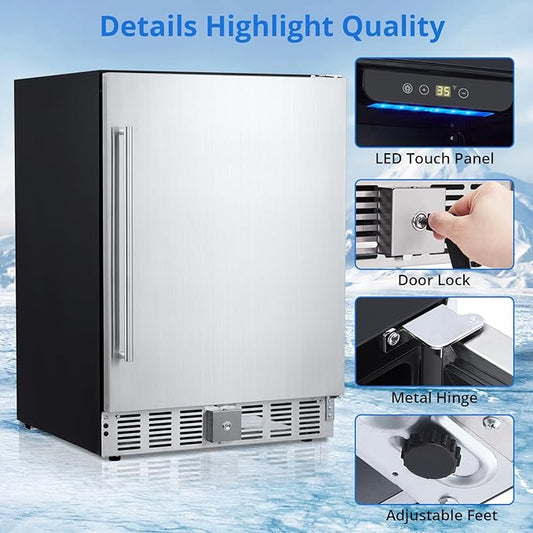 GarveeHome 24 in Beverage Refrigerator, Weather Proof Stainless Steel Beverage Fridge for Outdoor Kitchen and Patio, Indoor/Outdoor Beverage Cooler for 180 Cans, Built-in/Freestanding