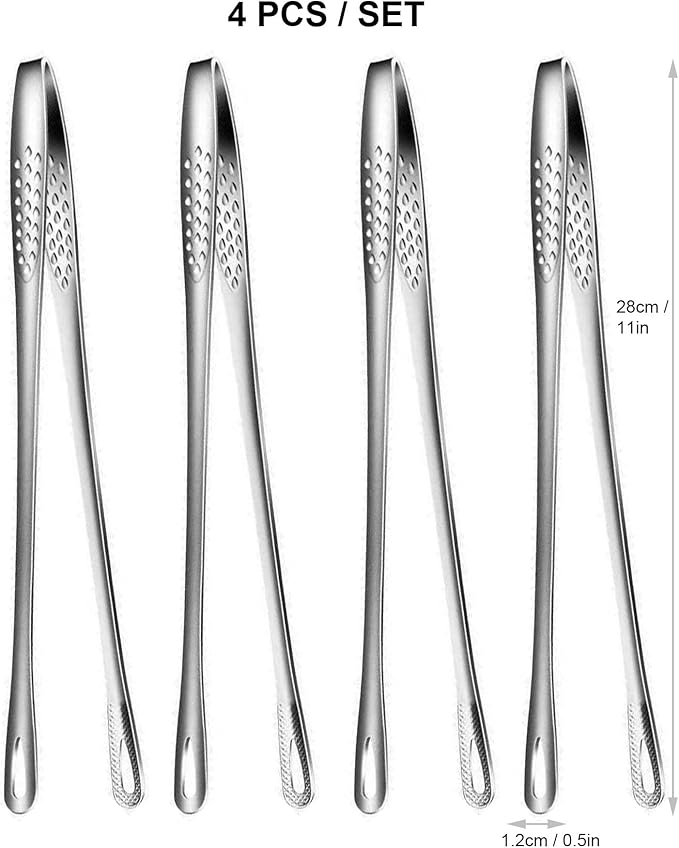 4 Pcs 11 Inches Korean BBQ Tongs Stainless Steel Grill Tongs Cooking Tweezers Japanese Barbecue Tong Kitchen Tong For Cooking Pasta Salads Buffet Food Serving