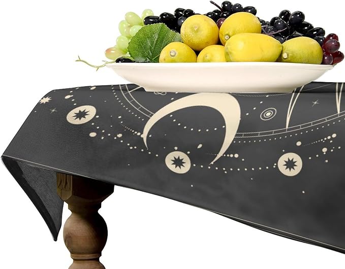 Vintage Moon Sun Tablecloth Moon Phase Star Galaxy Zodiac Signs Moonlight Table Cloth Water Resistant Wipeable Table Cover for Farmhouse Picnic Party Holiday Kitchen Dinner Table 55"x55"