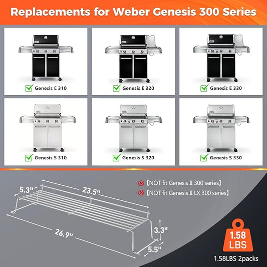 QuliMetal 304 Stainless Steel Warming Rack for Weber Genesis 300 Series(2007-2016), Genesis E310, E320, E330, S310, S320, S330, Replacement for Weber 65054, 81323, 62749