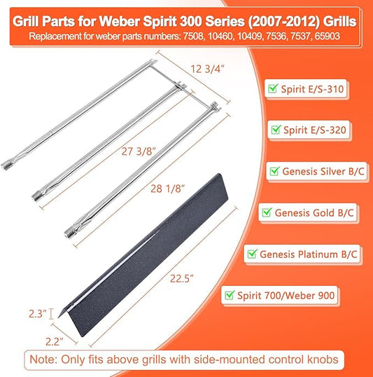 Grill Parts for Weber Genesis Silver B/C, Spirit 300/700, Weber 900, Genesis Gold B C Genesis Platinum C B Grills (with Side Control), 22.5" Flavorizer Bars & 28 1/8" Grill Burners for Weber 7536 7508